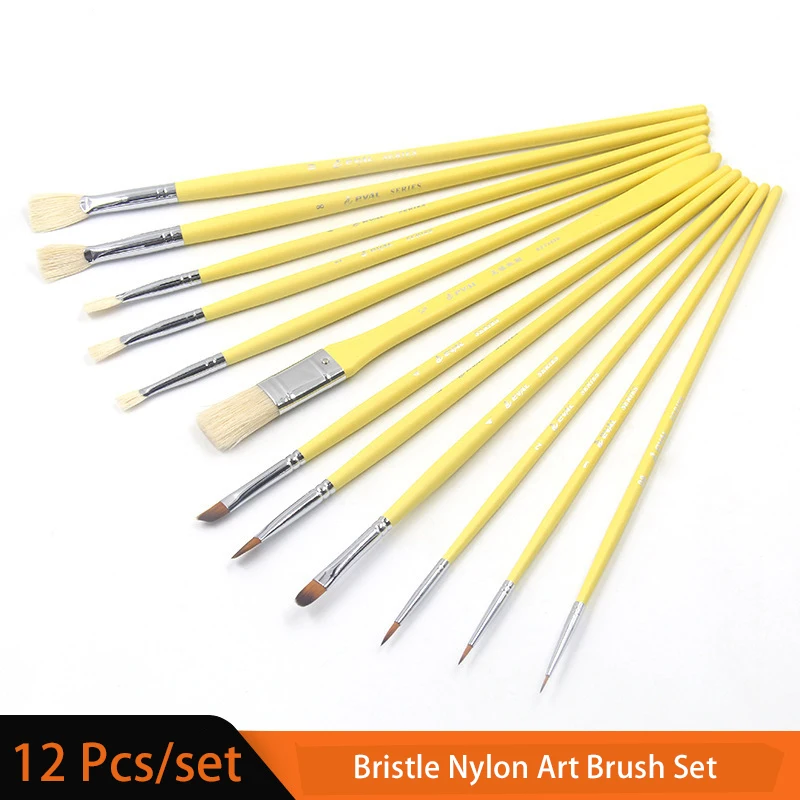 

12 pcs set Gouache Bristle Nylon Hair Watercolor Paint Brush acrylic Multifunction Professional Art oil painting materials