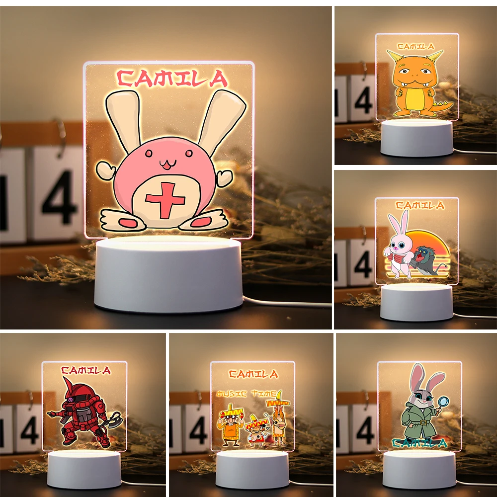 Cute Japan Cartoon Anime Character Custom Name 3D Night Light Bedroom Decor Sleep Table Lamp Acrylic Visual Kids Birthday Gifts