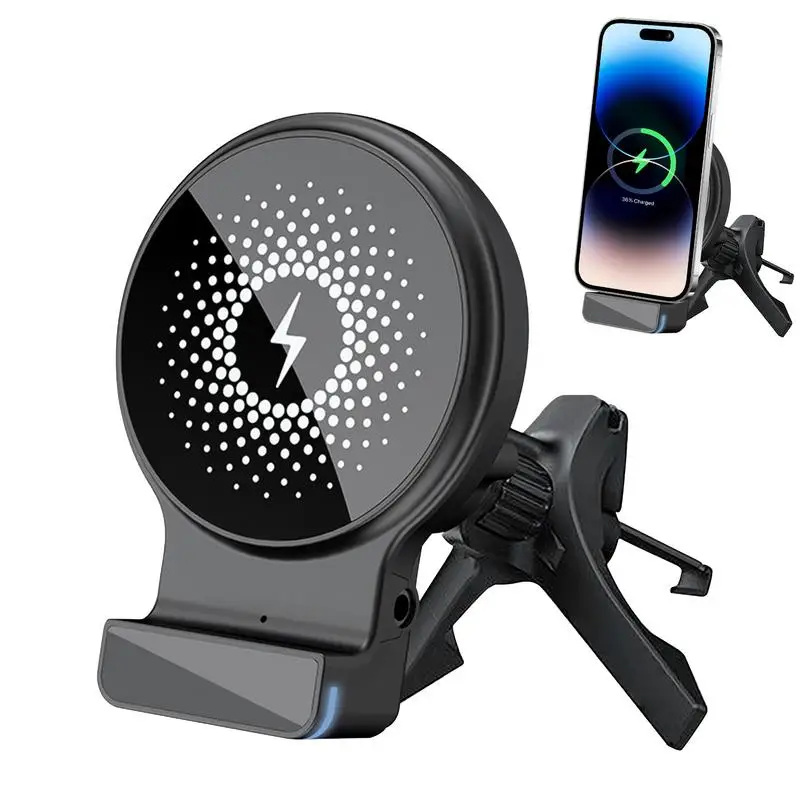 Car Wireless Charging Phone Holder Auto Phone Mount Magnetic Charger With Atmosphere Light Phone Fast Charging Stand For Truck