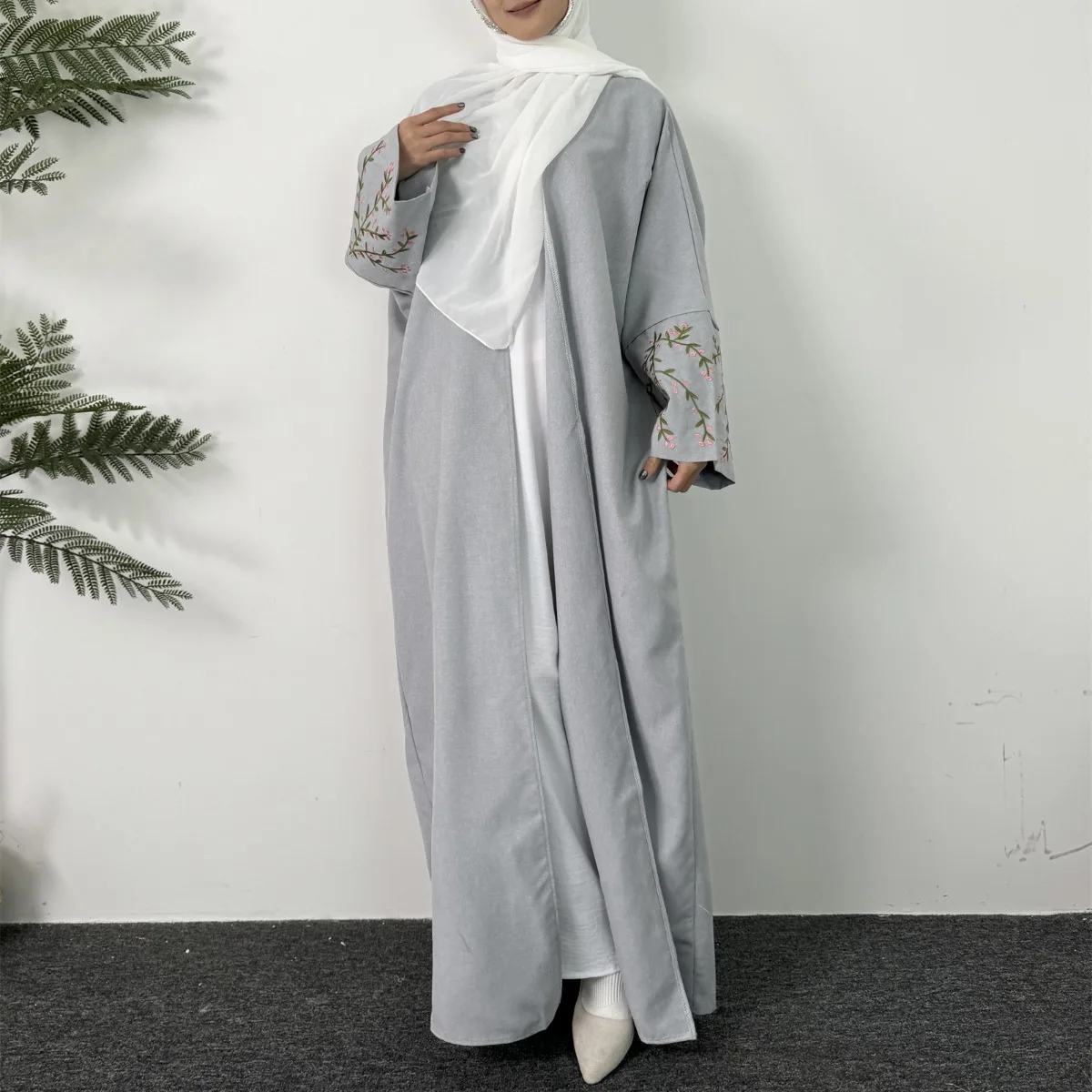 女性のための刺繍されたオープンフロントアバヤ,ロングドレス,長袖,イスラム教徒のカーディガン,abayas out kaftans,jilbaba