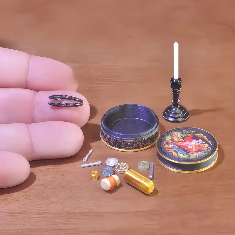 1:6 Scale Vintage Miniature Sewing Box And Candlestick Set Doll House Accessories Home Decor Toys for Adults Miniature Craft Art