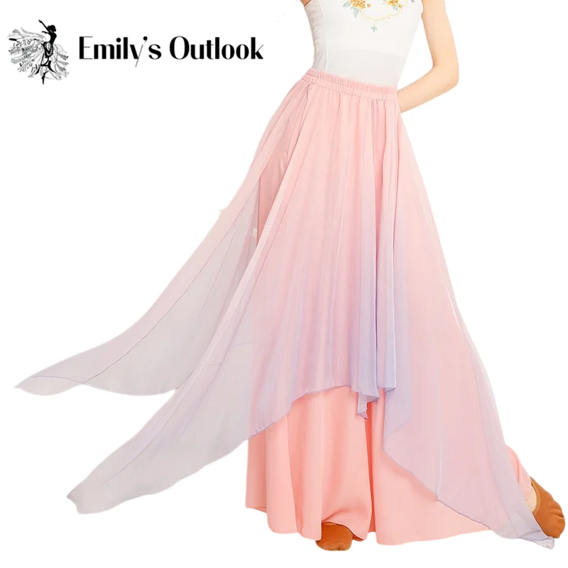 

Flowy Wide Leg Pants 2 Layers Culottes Contrast Color Non See Through Dancewear Classic Chinese Folk Modern Hanfu Outfit Stage