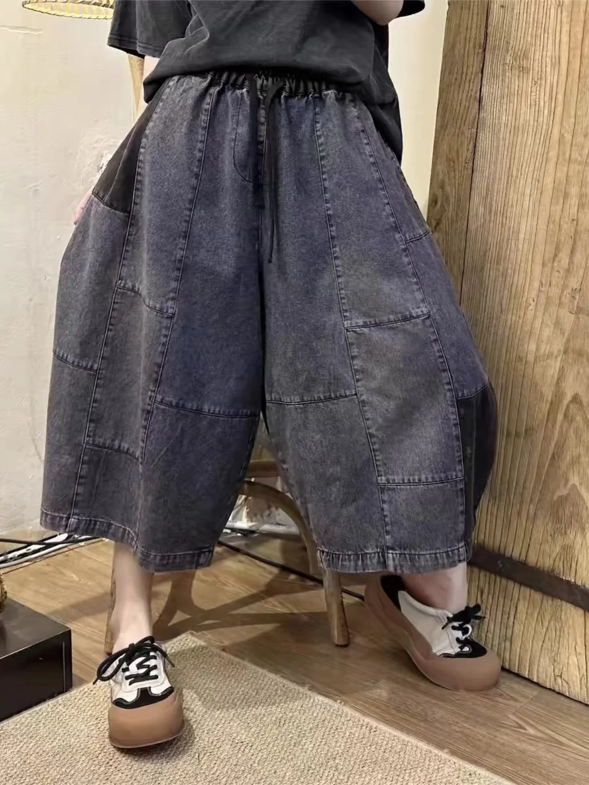

plus Size High Waist Wide Leg Jeans Women's Casual Summer Denim Slimming Straight Cut Blue Jeans Seven-Foot Length