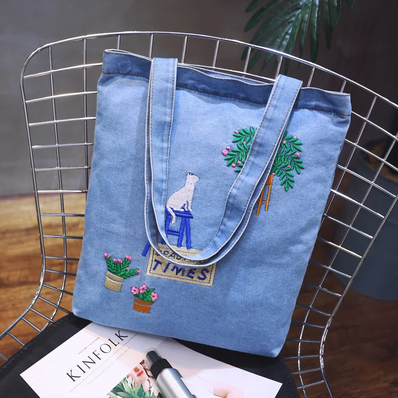 2023 New Fashion Women Large Capacity Shoulder Bags Wild Casual Handbag Street Canvas Denim Shoulder   Shopping Bag