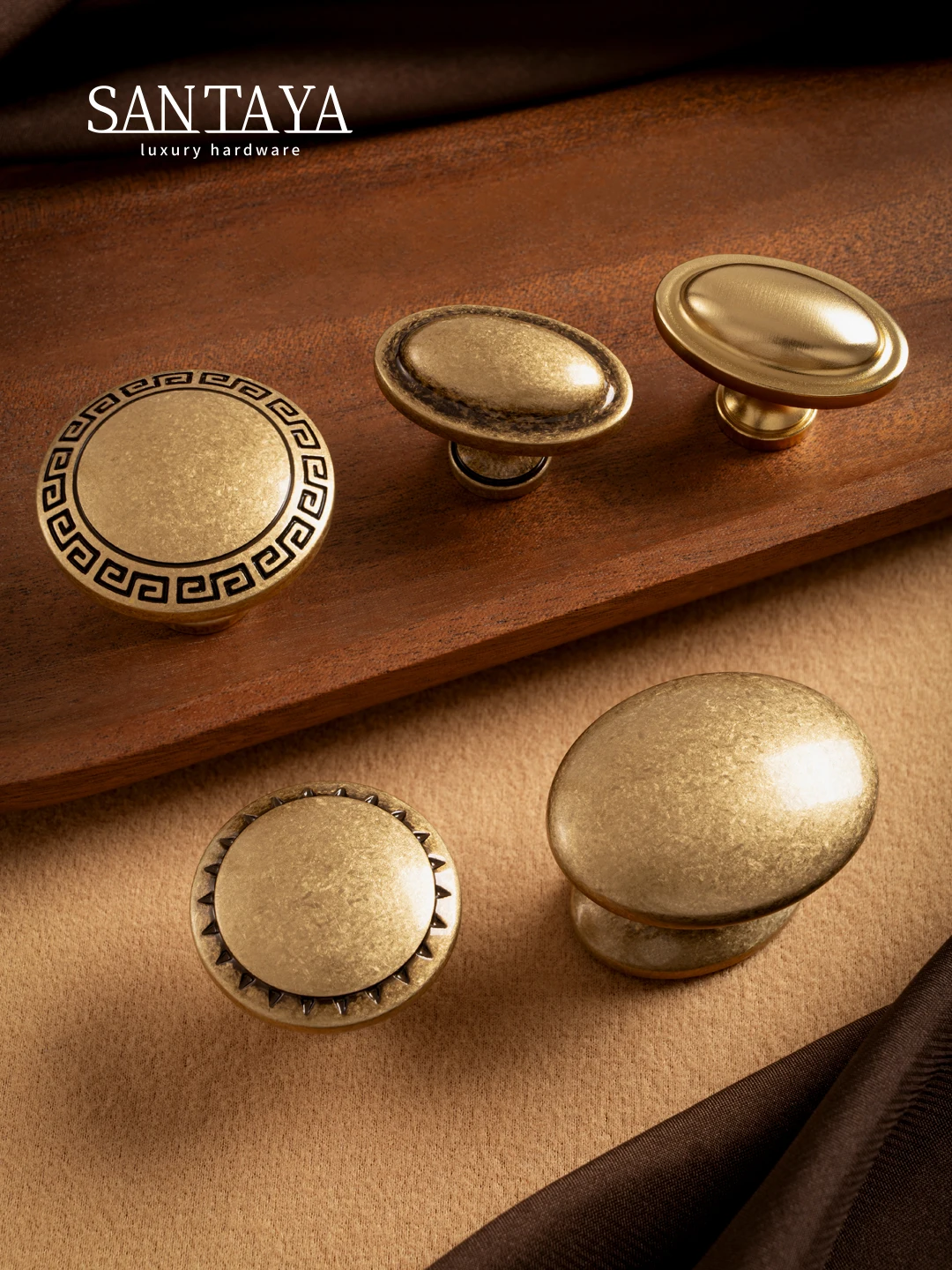 

SANTAYA Solid Antique Brass Handles Round Drawers Gold Knobs Luxury MPOV Kitchen Cabinets Handle For Furniture Hardware