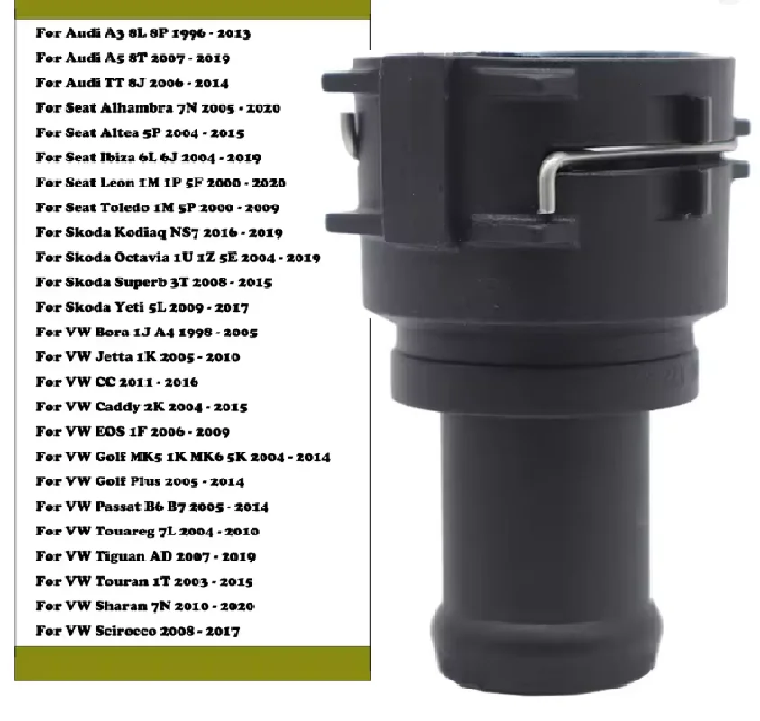 

Car Radiator Coolant Hose Flange Quick Acting Coupling Adapter Pipe Connector with Clip Seal For Audi A3 8L 8P 1996 - 2012 2013