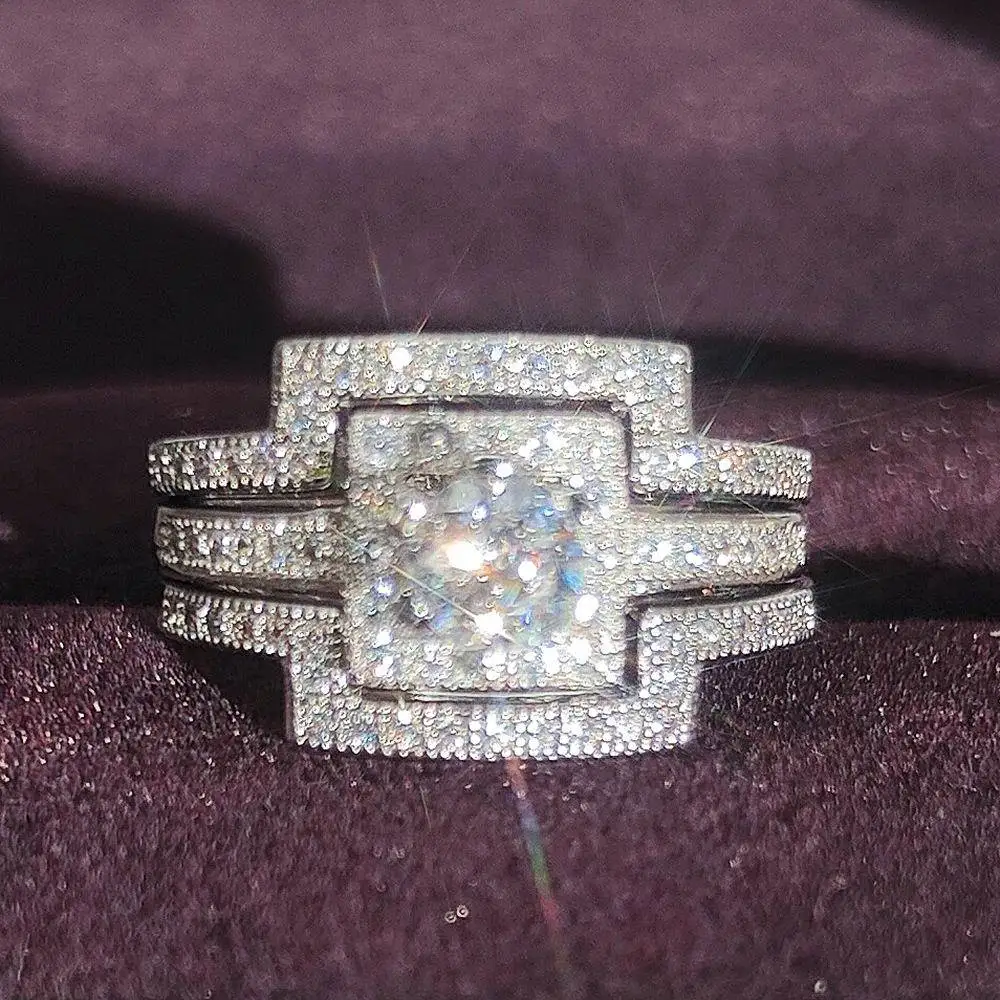 

Fashionable Luxury Square Ring Set Couple Matching Rings Men's Women's Combination Ring Stylish Trendy Jewelry Accessory