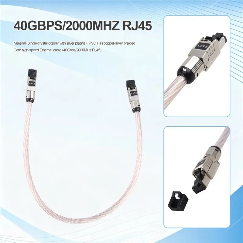 【HOT A69Z!】Hifi Copper Silver Braided Cat8 40Gbps 2000Mhz Ethernet Cable High-Speed Network Patch Audio RJ45