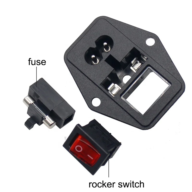 IEC C8 Screw Mounted Fuse Female Socket Plug Adapter LED Rocker Switch Fuse Socket