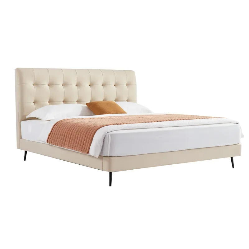 

Italian minimalist leather bed first layer cowhide home master bedroom double bed