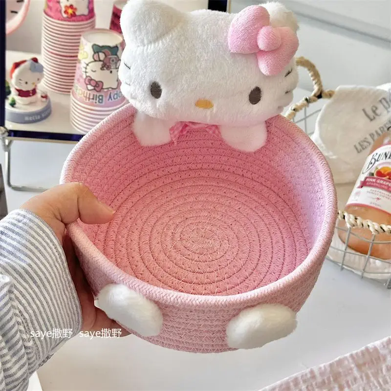 

Kawaii Sanrio Hello Kitty Storage Basket Cute Harajuku Charm Cosmetics Toys Storage Box Bedroom Decoration Birthday Gift Pink