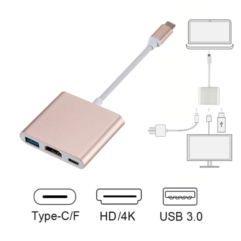 Adattatore di ricarica USB 3.0 compatibile 3 in 1 da tipo C a HDMI USB-C 3.1 Hub per Mac Air Pro Huawei Mate10 Samsung S8 Plus da USBC a HD