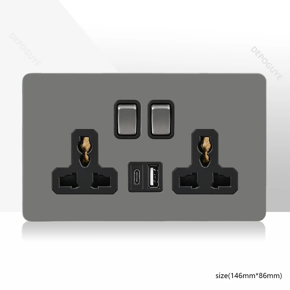 مفتاح تبديل الضوء الرجعية ، قابس فرنسي أوروبي ، منفذ طاقة ، مقبس مع USB مزدوج ، لوحة فولاذ مقاوم للصدأ ، 86 نوع ، 1-4 عصابة ، طريقتان #5