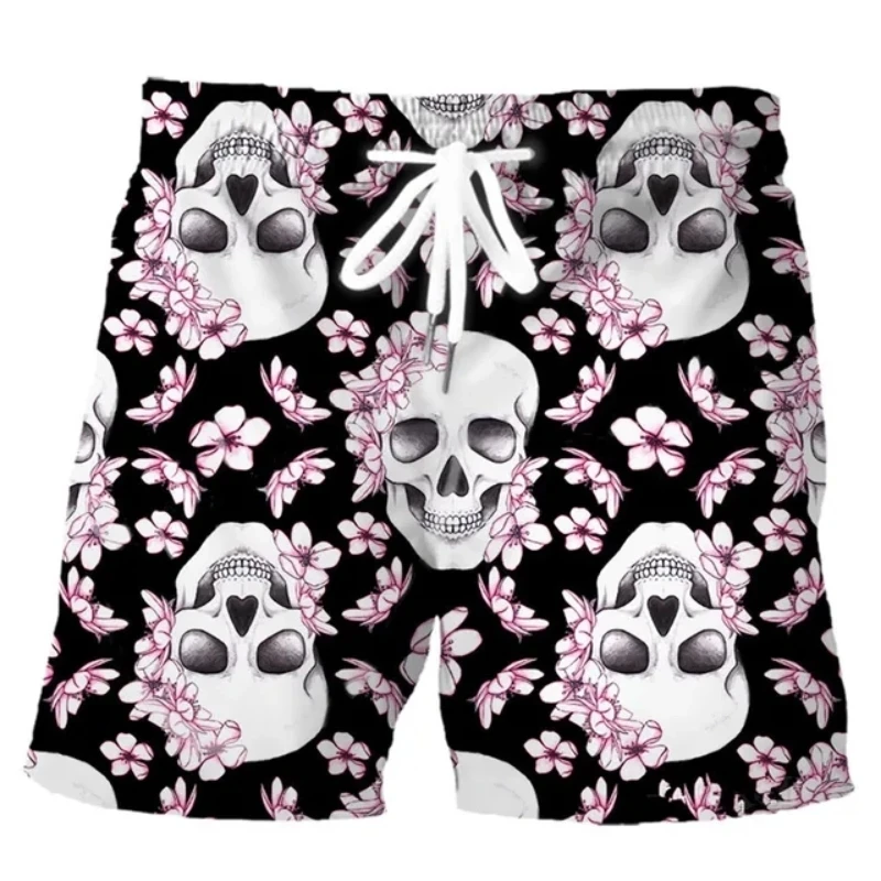 New Men\'s Skull 3D Print Beach Shorts Graphic Men\'s Casual Sports Shorts Summer Surfing Shorts Breathable Shorts Hip Hop Pants