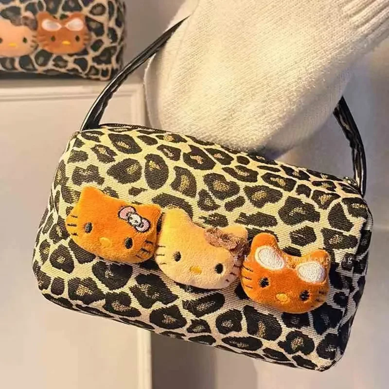 

Hello Kitty Black Leopard Print Makeup Bag Large Capacity Cosmetic Case Travel Toiletry Organizer With Handle For Women