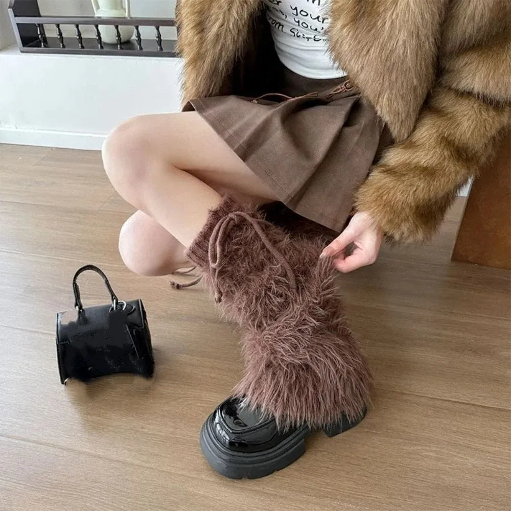 

Fashion Knitted Winter Leg Warmers Foot Cover Y2K Furry Leg Warmers Lolita JK Harajuku Long Stockings Spicy Girls