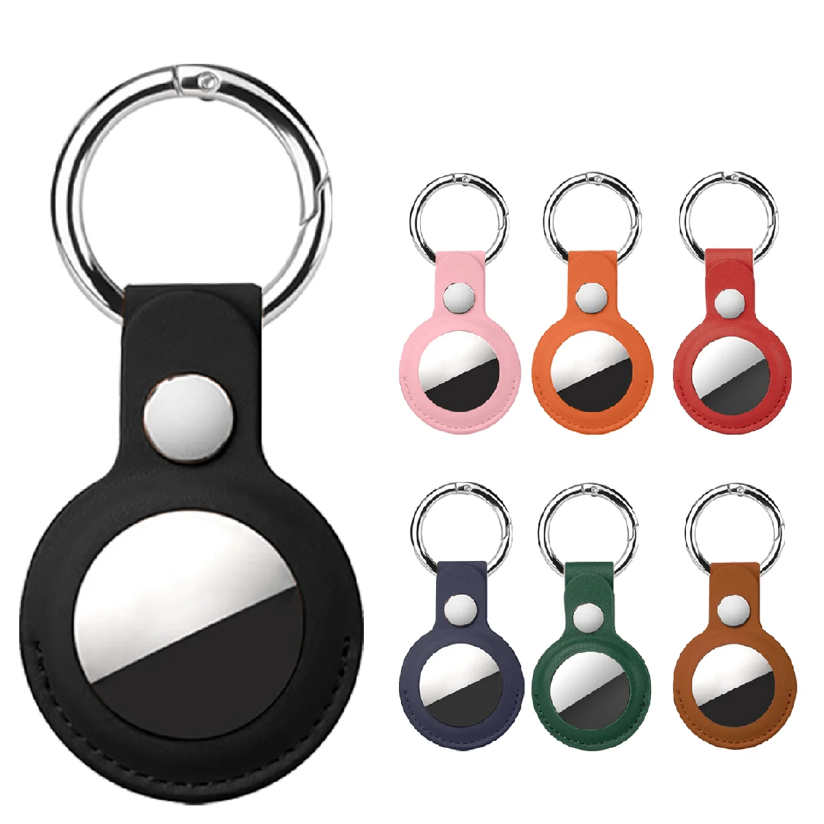 Suitable for Tracker Anti-Lost Device Locator Leather Case, Protective Cover for Airtags, Protective Shell for Positioning and Tracking Anti-Lost Device Keychain, Protective Leather Case Keychain