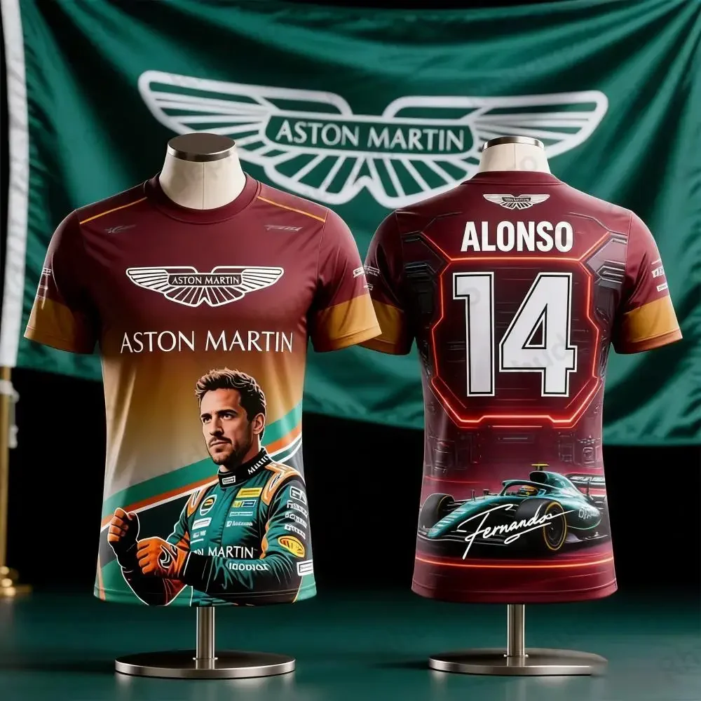 

Мужская летняя спортивная футболка Alonso 14 Aston Martin, дышащая, с символикой автоспорта