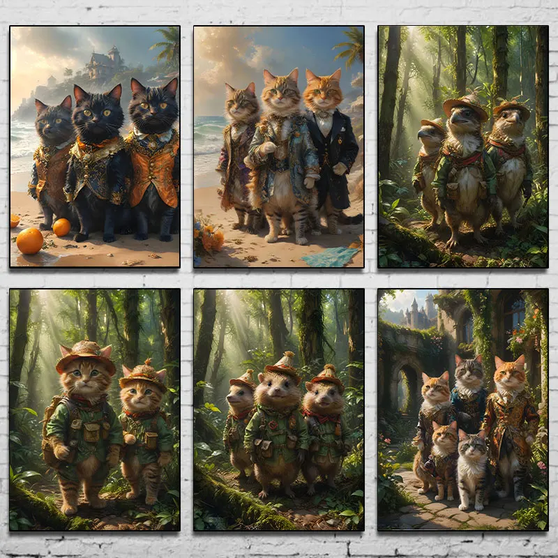 Jungle Scouts Animals Aristocrats Cats Wall Art Canvas Painting Modern Posters and Prints Pictures Living Room Home Decor Gifts