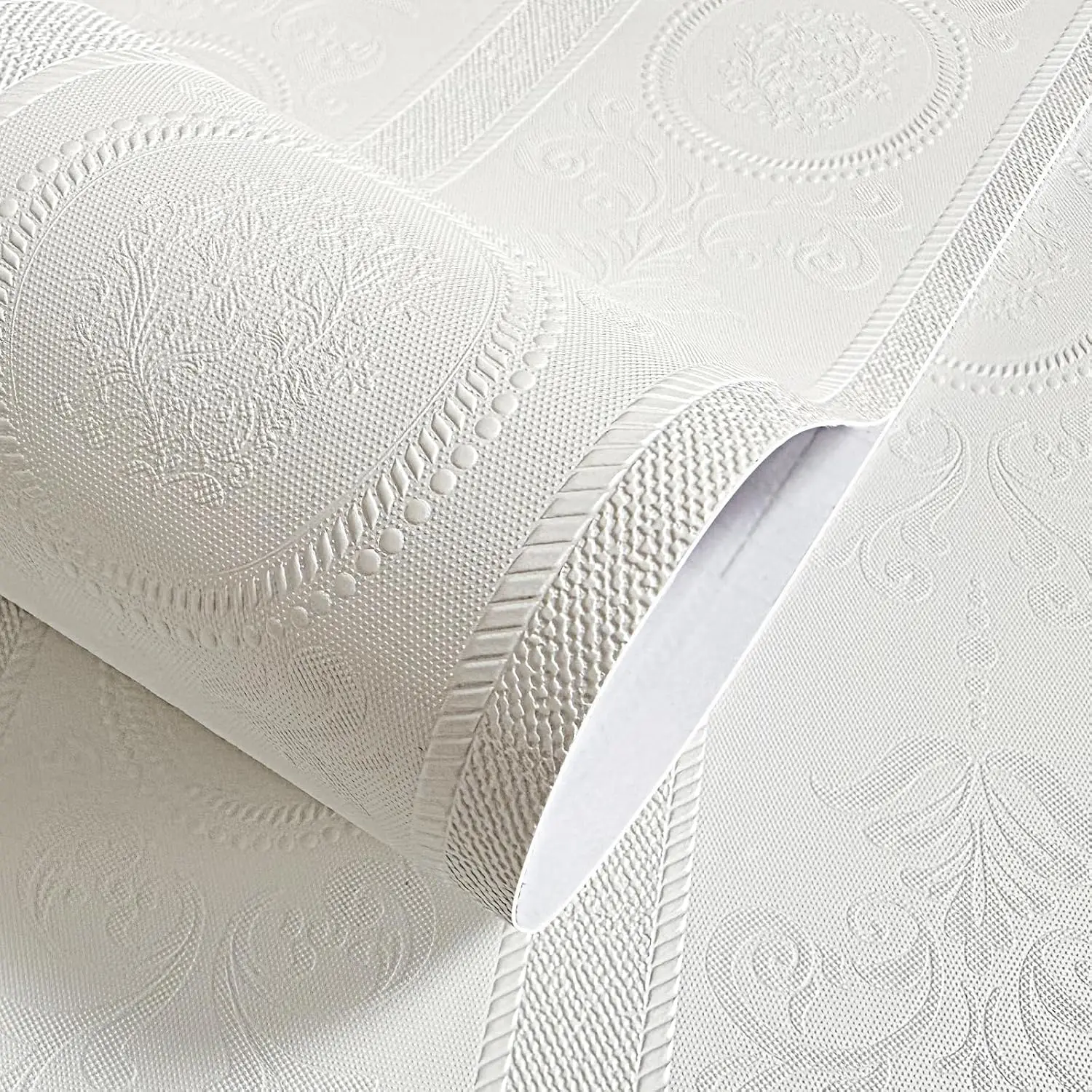3D White Embossed Peel and Stick Wallpaper Damask Textured Self Adhesive Wallpaper Modern Floral Removable Contact Paper