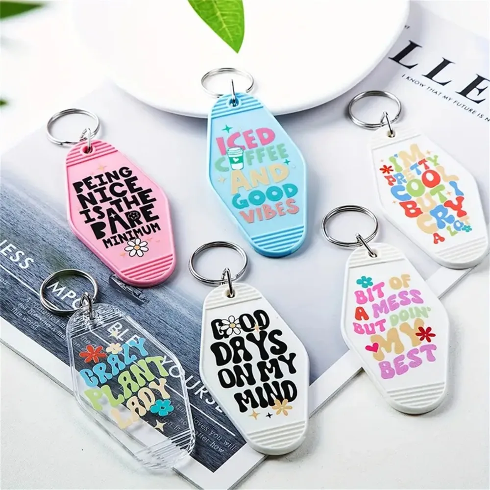 Waterproof ABS Motel Keychain 9*4.5CM Inspirational Words Key Plate Bag Accessories