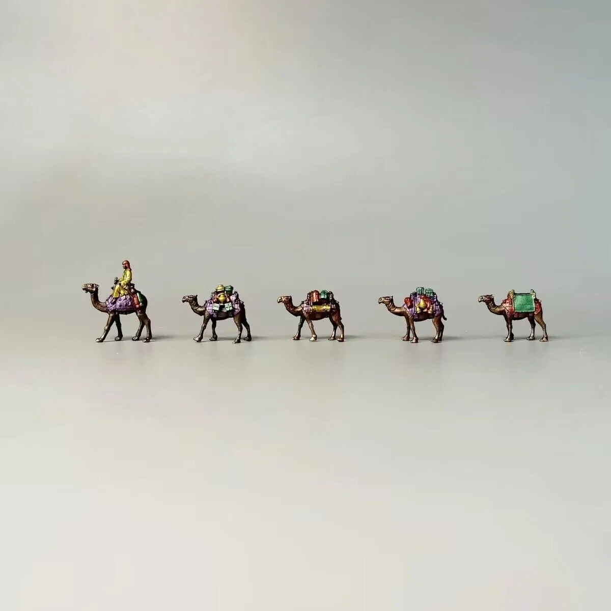 1Set 5Pcs Chinese Paintings Bronze Copper Statue Hand Carved Camel Figurine 8031
