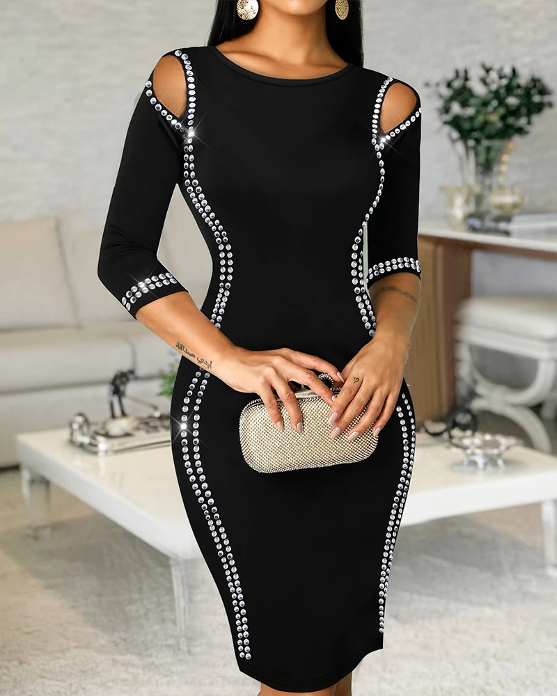 

Casual Women's Dresses Sexy Hollow Out Diamond Bodycon Dress Temperament Commuting Daily Casual Elegant Skinny Party Dresses