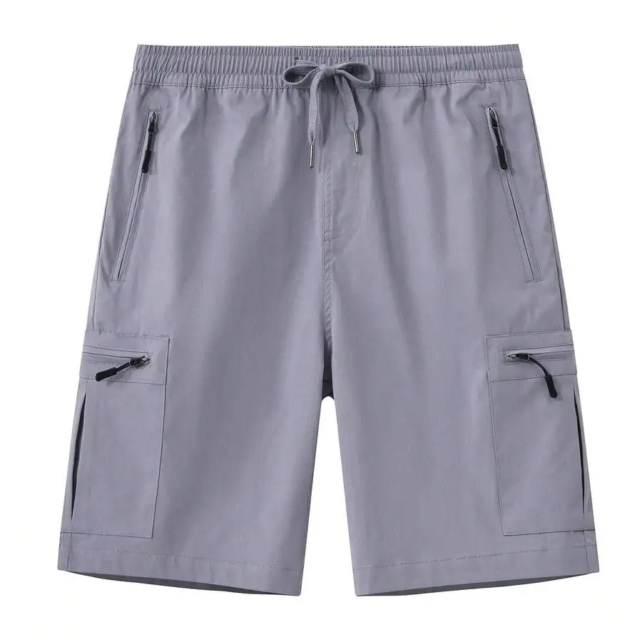 

Mens Summer Casual Cargo Shorts With 5 Zipper Pockets Elastic Waist Hiking Short Pants