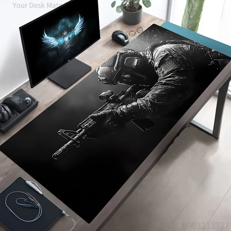 Soldier Pattern Large Gaming Desk Mat Non‑Slip Waterproof Durable Mouse Pad for Keyboard Mouse Gamers Home Office Desktop