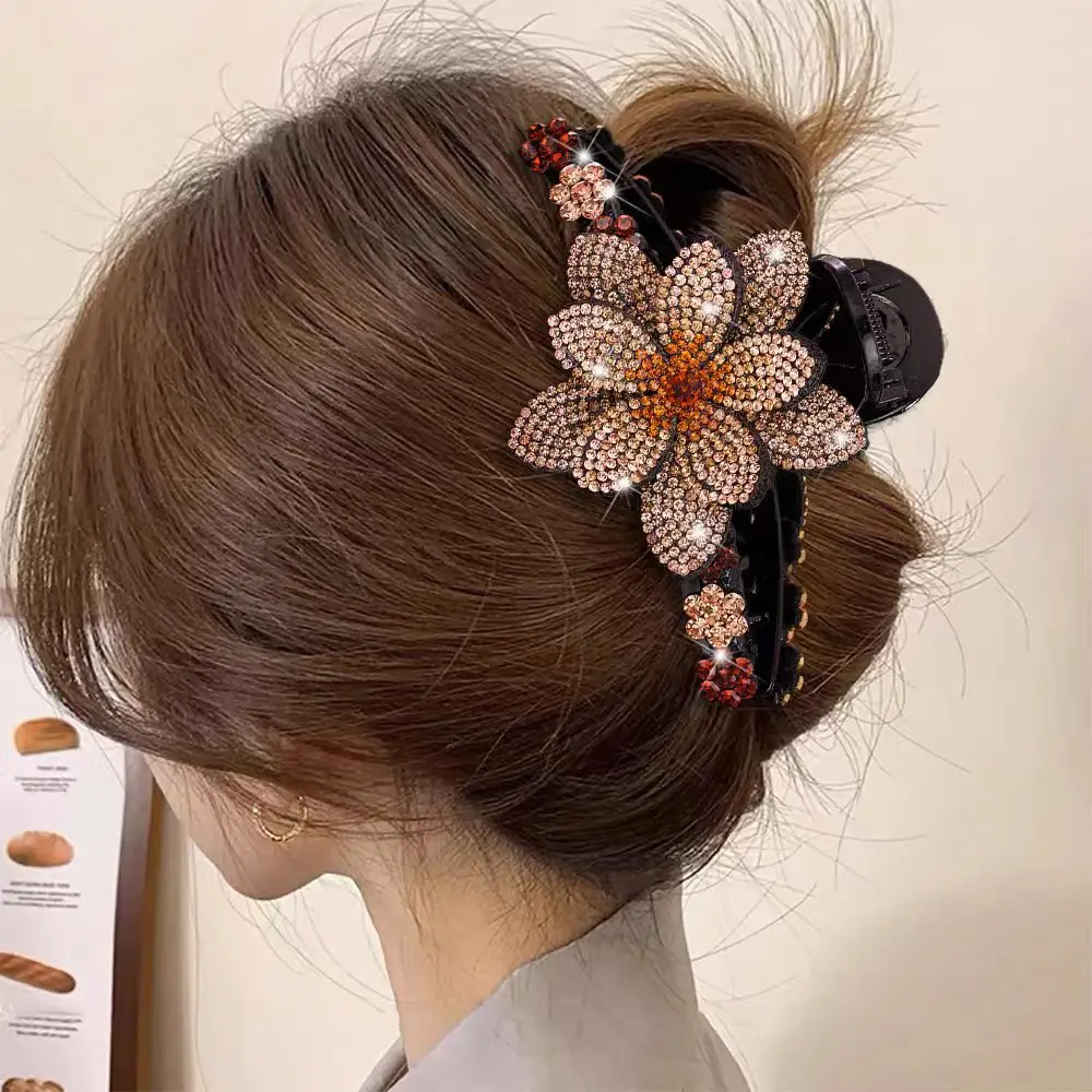 1 Stück Elegante Strass-Blumen-Haarklammer Damen Haarspange für den Hinterkopf – Detail 8