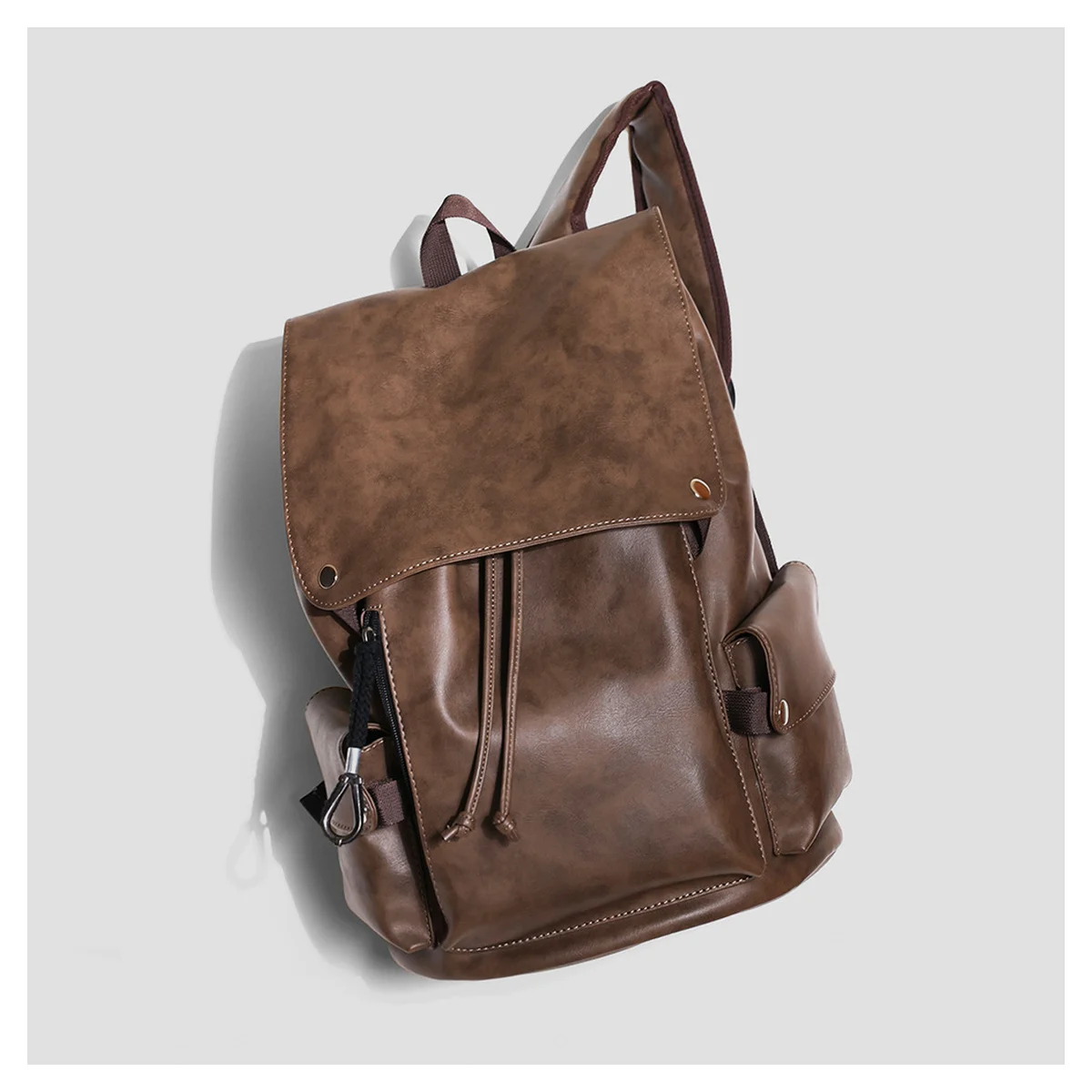 PU Leather Travel Backpack with Flap Detail Laptop Compartment and Padded Straps for Work Commute and Everyday Travel