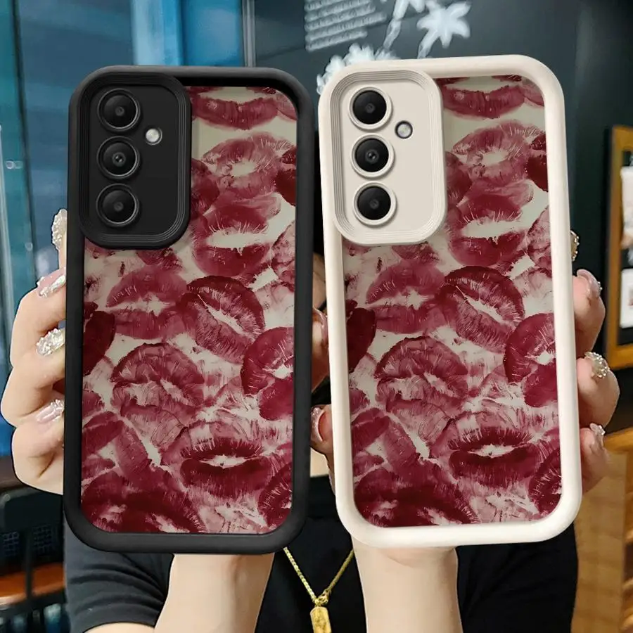 Custodia per telefono con stampa labbra rosse retrò per Samsung Galaxy A26 A22 A14 A33 A56 A24 A13 A32 A23 A12 A36 A16 A34 Cover morbida
