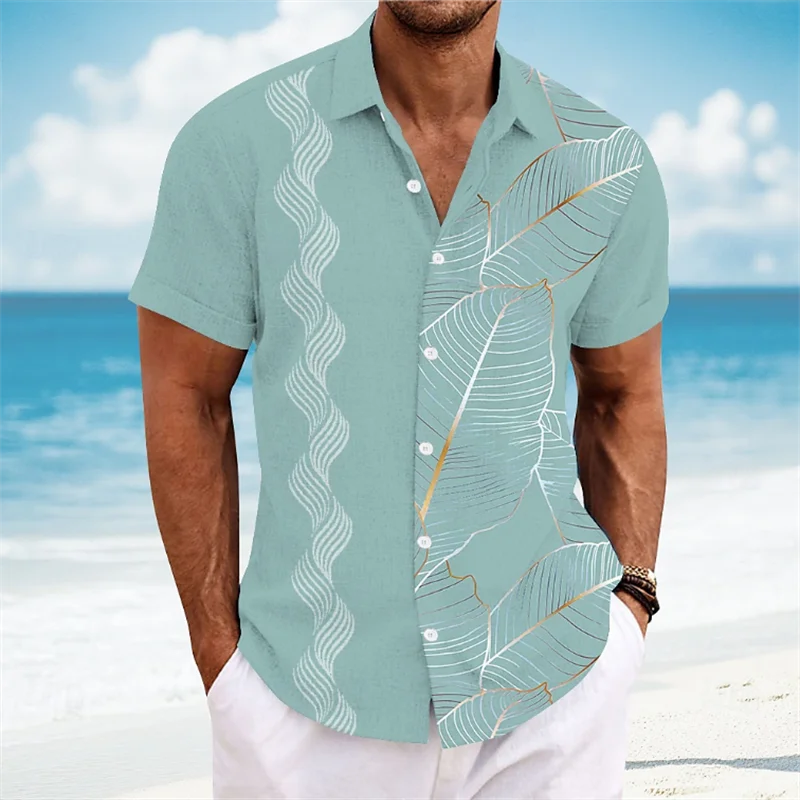 Retro Hawaiian Men's Shirt Slim Fit Light Coconut Tree Print Short Sleeved Top Fashionable Casual Shirt