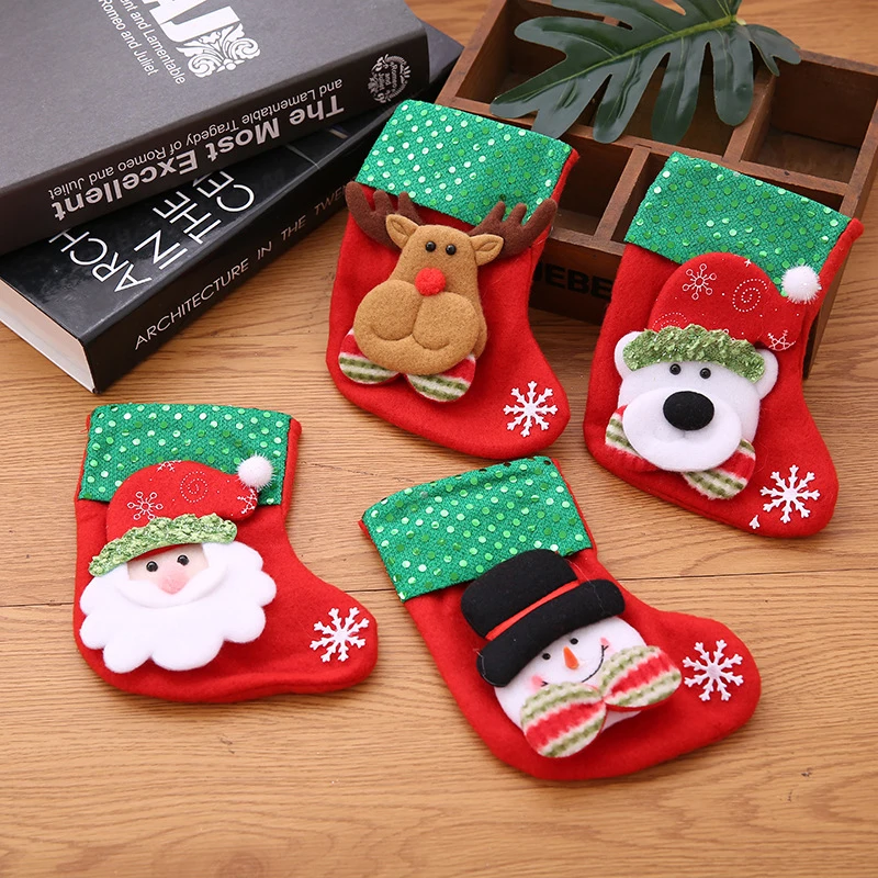 Mini bas de Noël pour enfants, ornements d'arbre de Noël, pendentif, petites bottes, sac de bonbons du Nouvel An, cadeau du père Noël, décor de chaussette