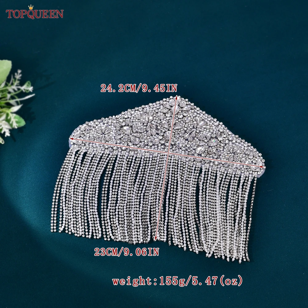TOPQUEEN SP36 Rhinestone Applique Bling Large Sewing Patches Epaulets for Women Ladies Bridal Party Clothing Dresses Gown Coats