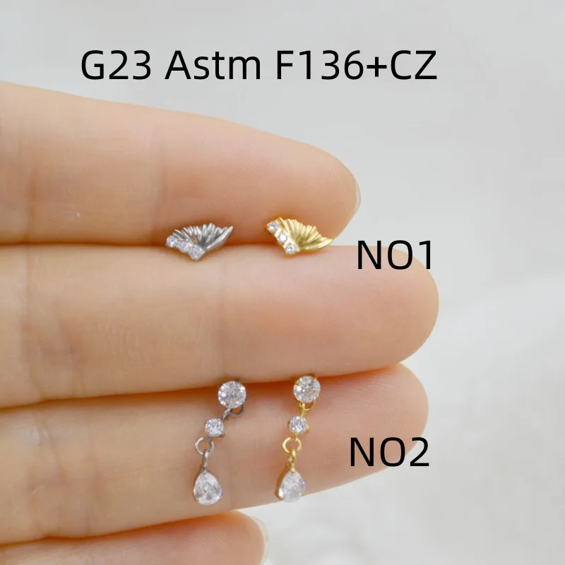 10pcs Body Jewelry G23 Titanium CZ Internal Thread Lip Labret Bar Ear Helix Tragus Rook Barbells Stud Piercing Jewelry
