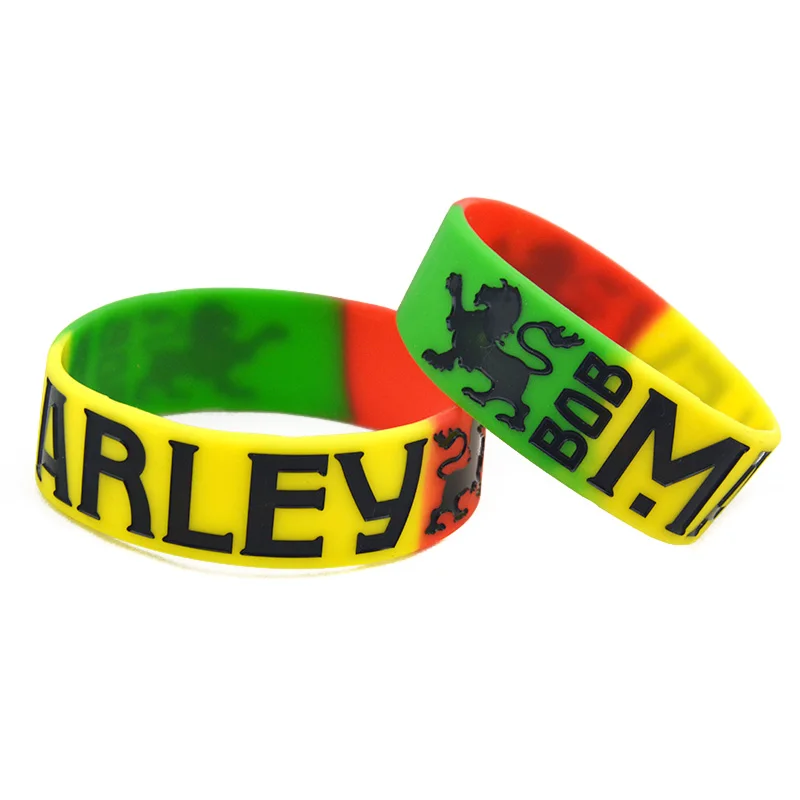 1 PC Bob Marley Silicone Bracelet 1 Inch Wide Wristbands Subsection Color Bangle