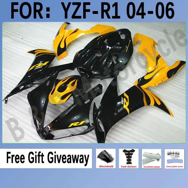 

Комплект обтекателя мотоцикла подходит для Yamaha YZF-R1 2004 2005 2006 YZF1000 04 05 06, обтекатель желтого, черного цвета, кузов мотоцикла