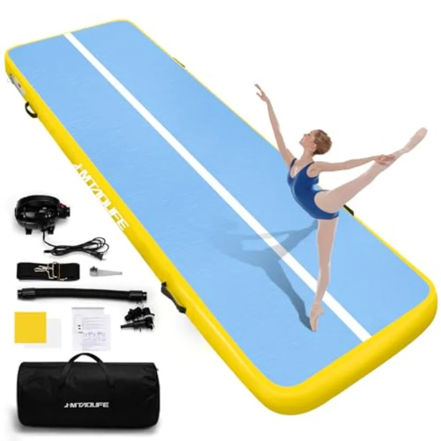

Inflatable Air Gymnastics Mat Tumble Track 6.6/10/13/16/20ft for Home/Water Fun/Gym/Yoga/Training/Cheerleading PVC Blue with Qu