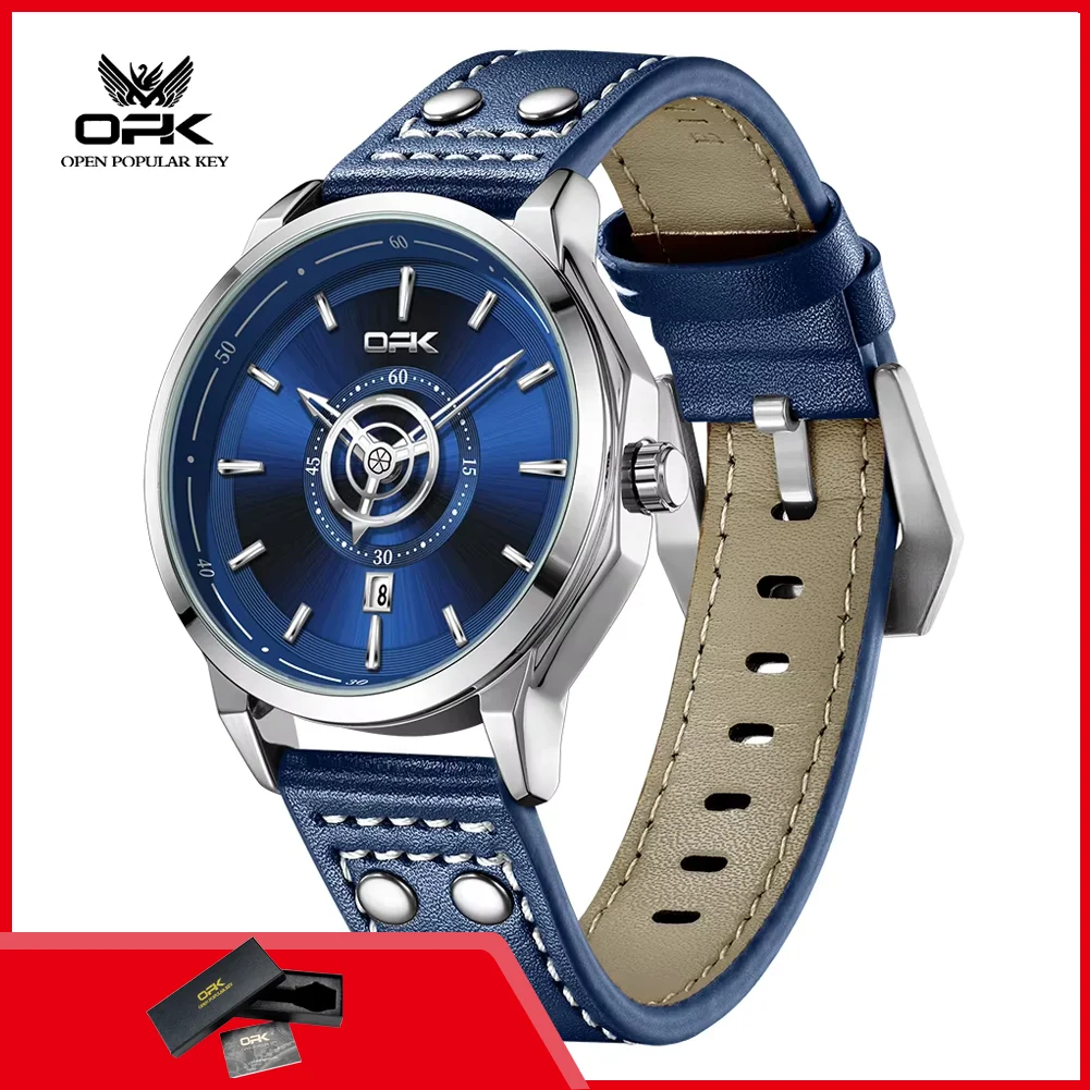 OPK 8195 Man Watch Fashion Simple Leather Strap Waterproof Luminous Men's Watches Original Quartz Wrist Watches for Male
