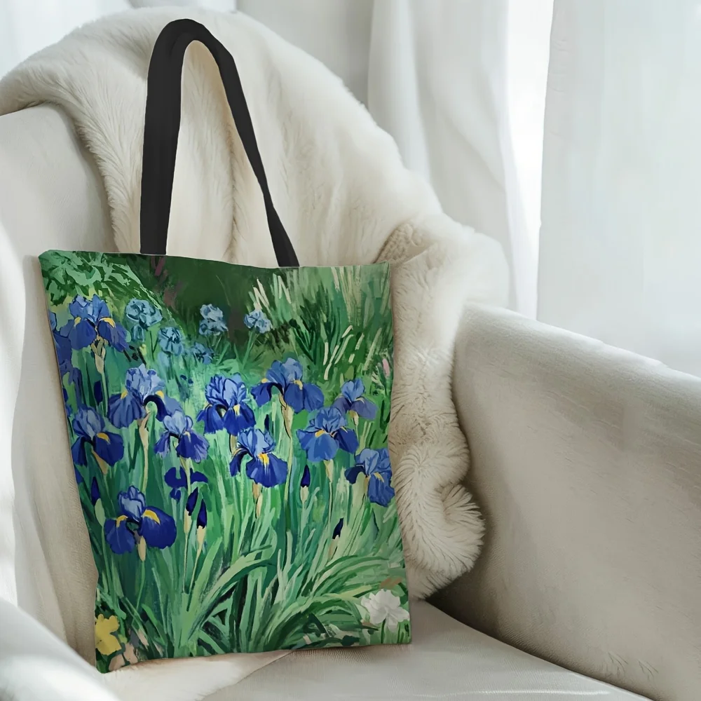 1pc Van Gogh Inspired Floral Tote Bag Foldable Polyester Shoulder Bag for Women, Stylish Shopping & Grocery Bag Shopping Bags