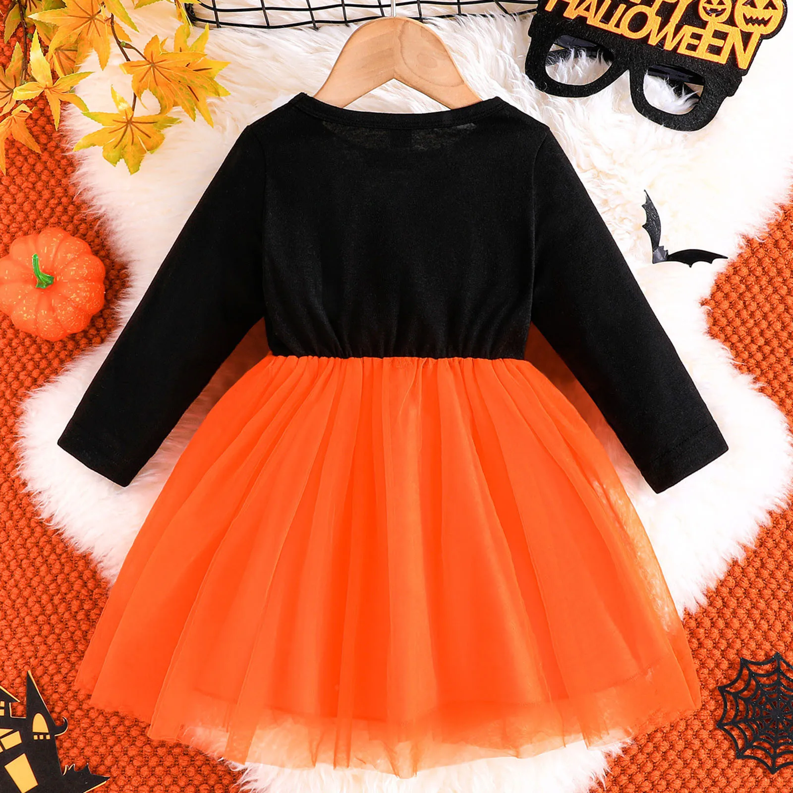 Baby Girls Halloween Dresses Patchwork Grimace Pumpkin Flame Dress Princess Party Dresses For Girls Toddler Halloween Costume