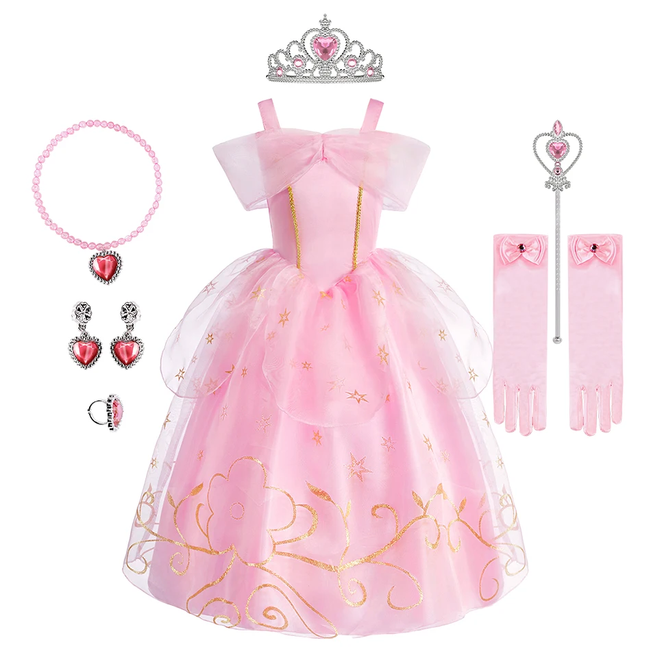 Little Girls Children Sleeveless Pink Dresses Children Summer Clothing Kids Princess Carnival Christmas Luxury Cosplay Dresses