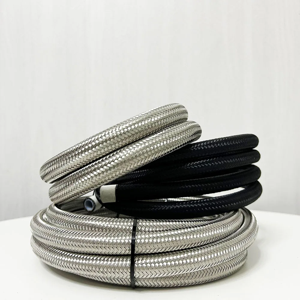 AN4 AN6 AN8 AN10 AN12 AN16 AN20 CPE PTFE Racing Stainless Steel Braided Nylon Braided Fuel Hose Oil Gas Cooler Hose Line Pipe