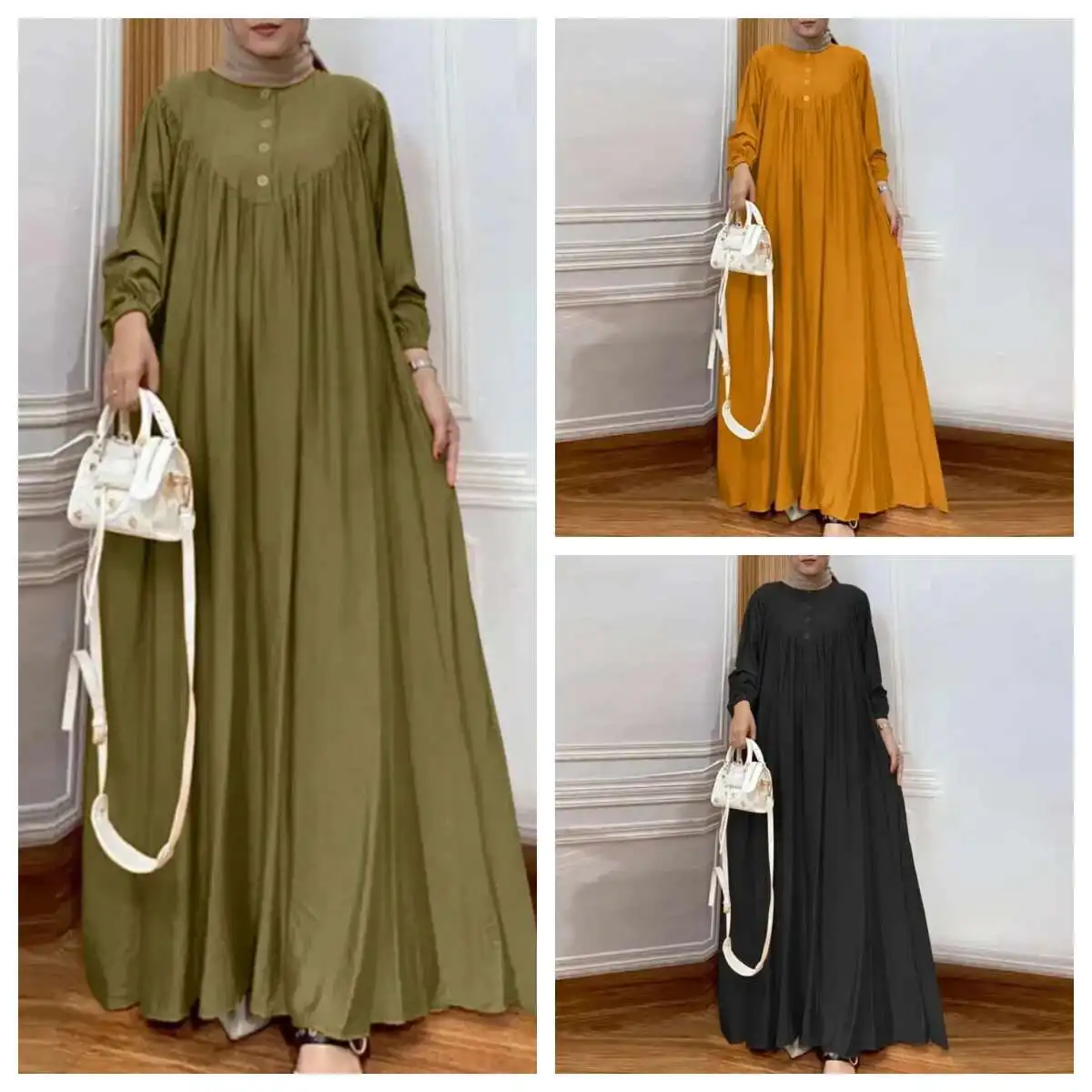 

2025 New Muslim Style Solid Color Cotton and Hemp Fashion Loose Large Size Long Dress Abaya Ramadan Dubai Luxury Islam Elegant