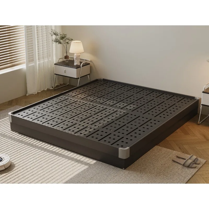 Simple bedless carbon steel bed, double modern space-saving black storage bed can be customized