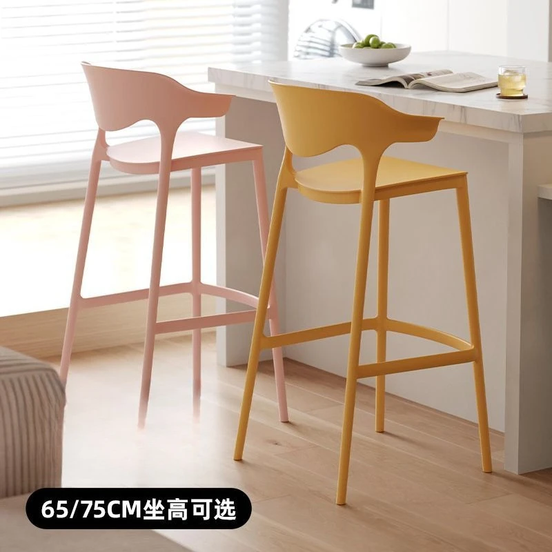 Seat height65cm Minimalist Backrest high Bar Chair Home Island Table Stackable dinner restaurant Stool kid eatting Plastic chair