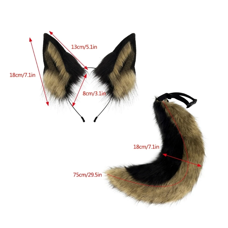 Halloween Wolf Dog Costume Set for Girl Cosplay, Halloween Animal Costume Accessories, Animal Ears Headband, Animal Tail