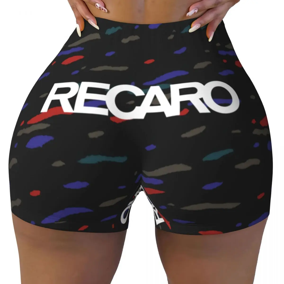 Custom Confetti 90s Seat Pattern Recaros Logo Biker Running Workout Shorts Women's Gym Athletic Yoga Shorts