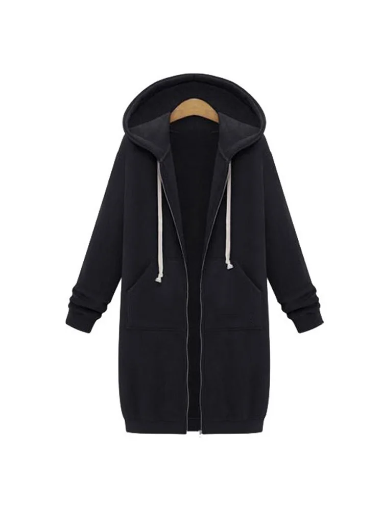 

2025 Autumn Long Hoodies with Pockets for Women, Zip-up Sweatshirt, Hooded Jacket, Coat, Casual Tops, Outerwear